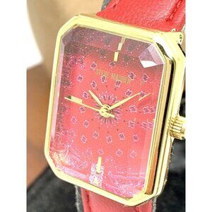 Steve Madden Women's Watch SM/1030 Quartz Rectangle Gold Red Dial Leathe…